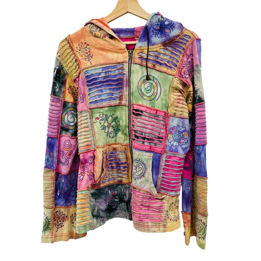 Y2K funky patchwork hoodie jacket - image 1